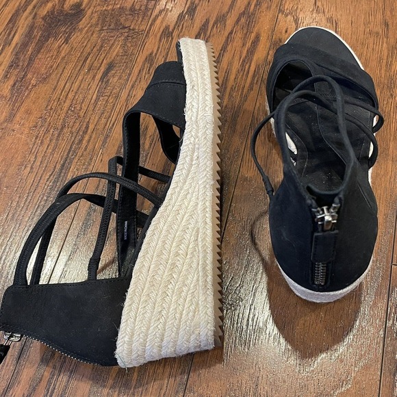 Eileen Fisher Wanda Tumbled Nubuck Espadrille Sandals in Black Size 9 - Picture 6 of 12